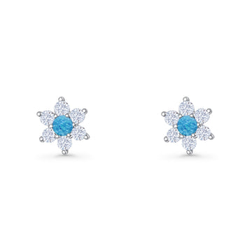 Round 8.7mm Lab Created Blue Opal Floral Stud Earring 925 Sterling Silver Wholesale